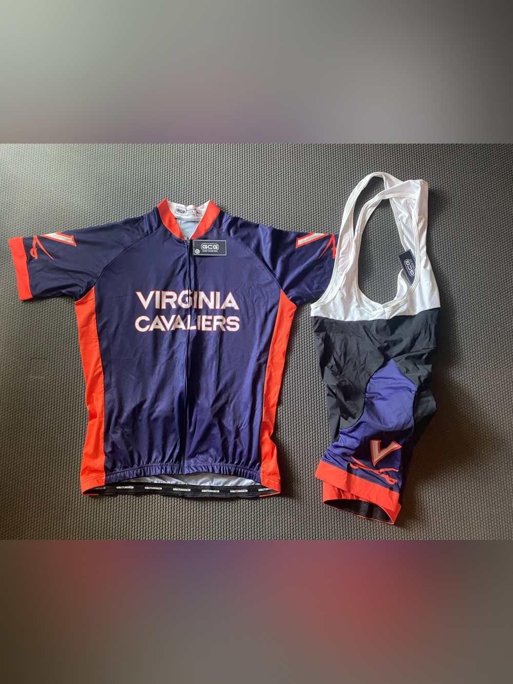 NWT. Virginia Cavaliers Cycling Jersey & Bib Shorts - Navy & Orange